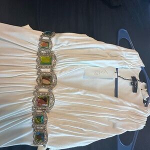 Sky White Dress with Gem Embellishments